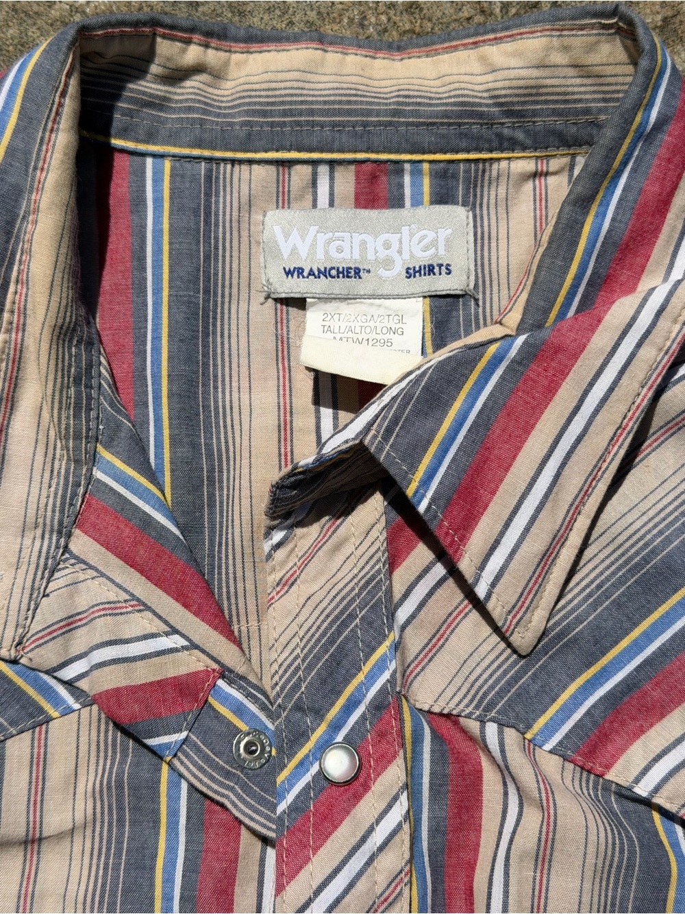 Vintage Wrangler Rancher Pearl Snap Western Shirt Men’s 2XT Striped Red Blue - Picture 2 of 6
